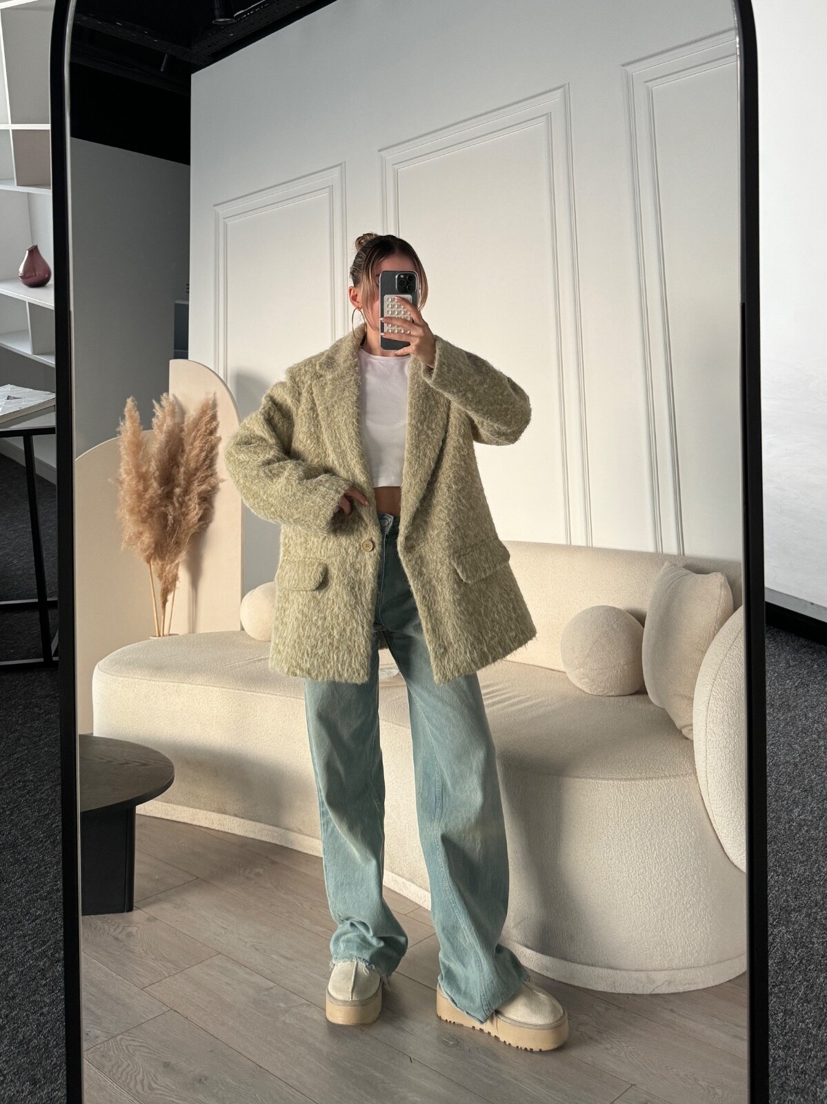 Kadın Yeşil Oversize Kesim Düğmeli Blazer Ceket