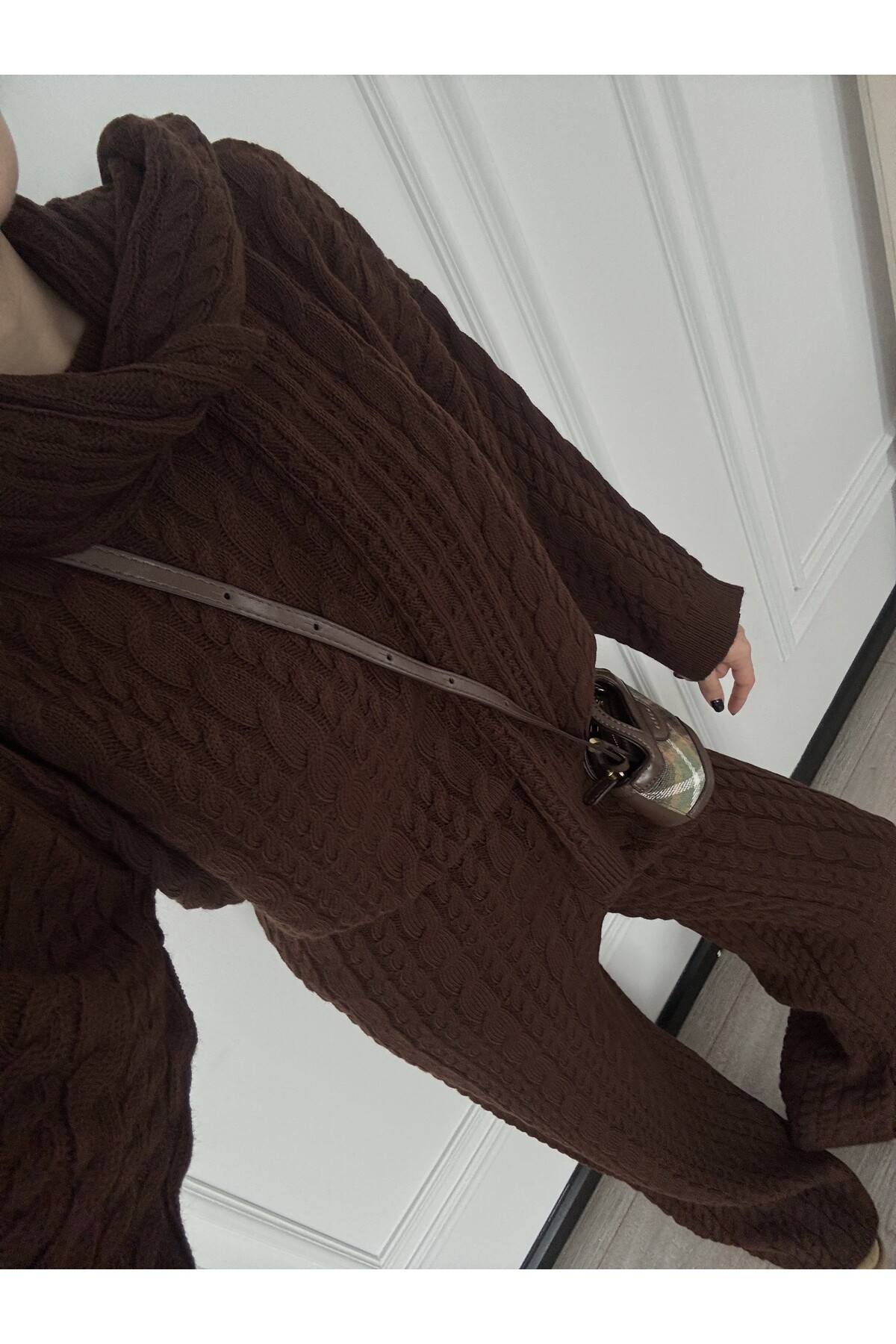 Kahverengi Atkılı Triko Takım