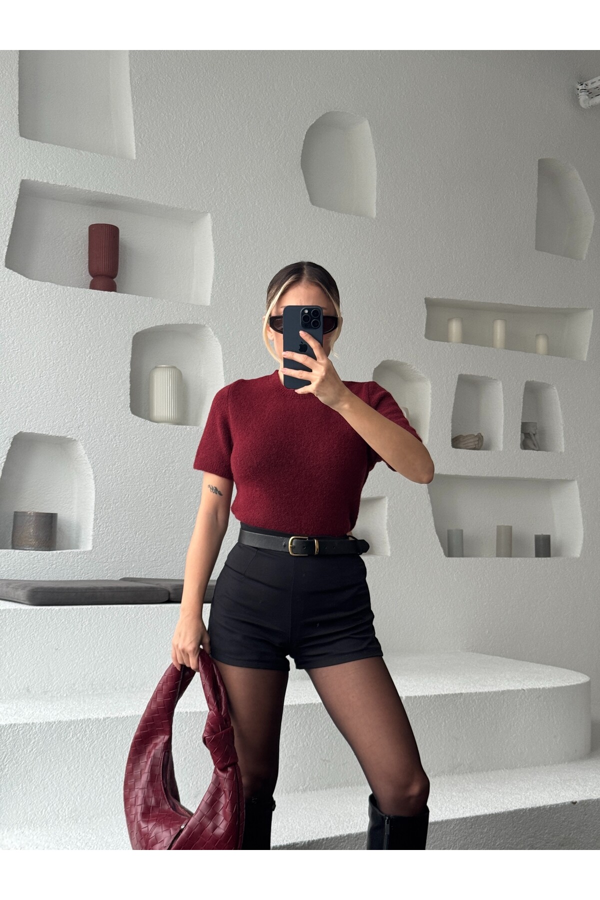 Marka model bordo şardonlu tiftik karışımlı kazak