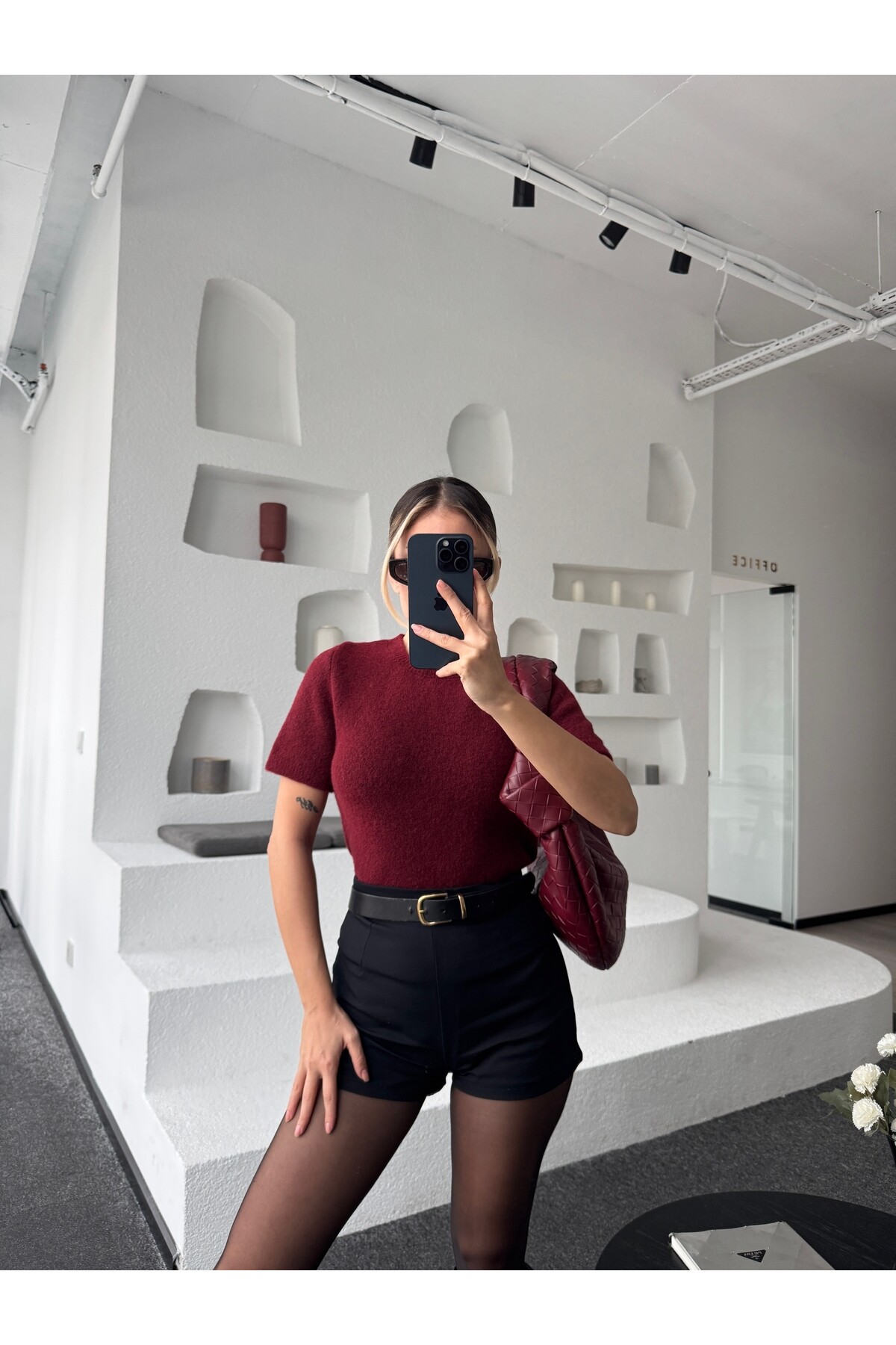 Marka model bordo şardonlu tiftik karışımlı kazak