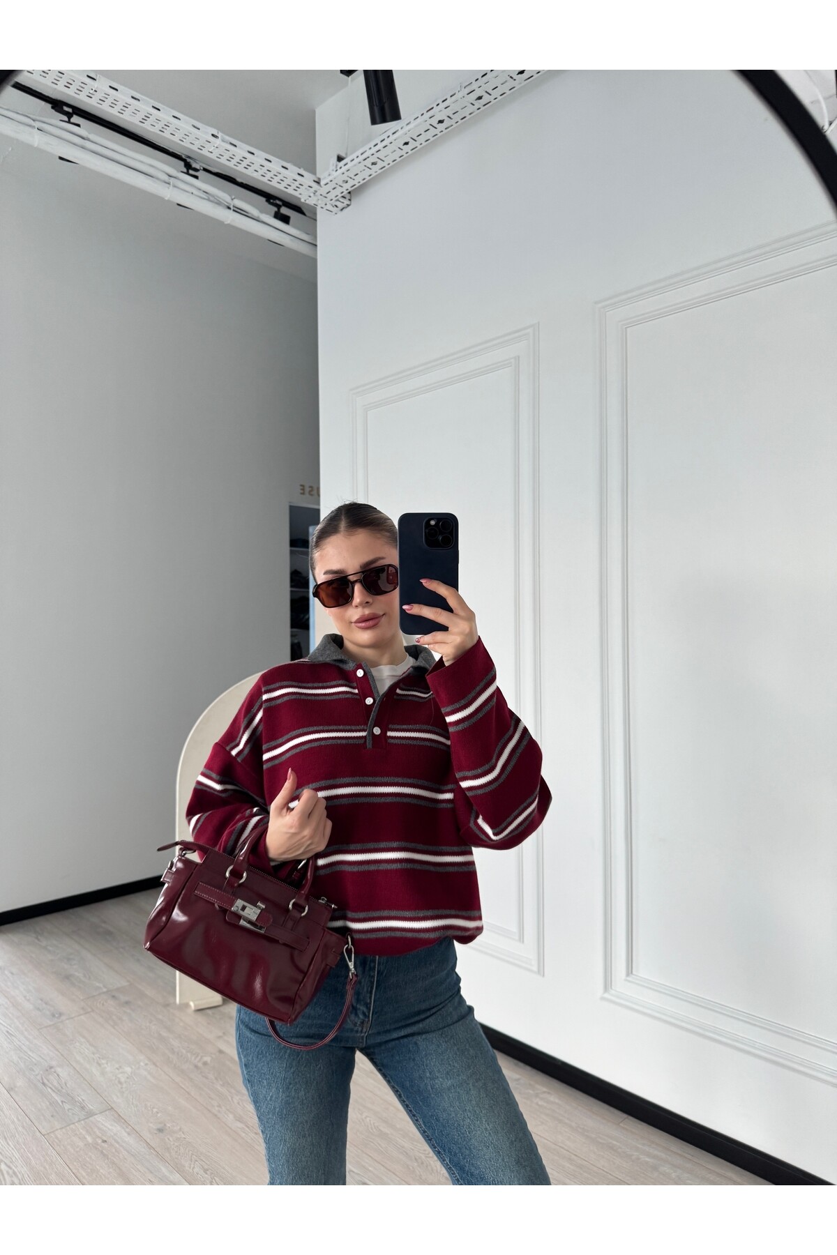 Polo Yaka Çizgili Kazak