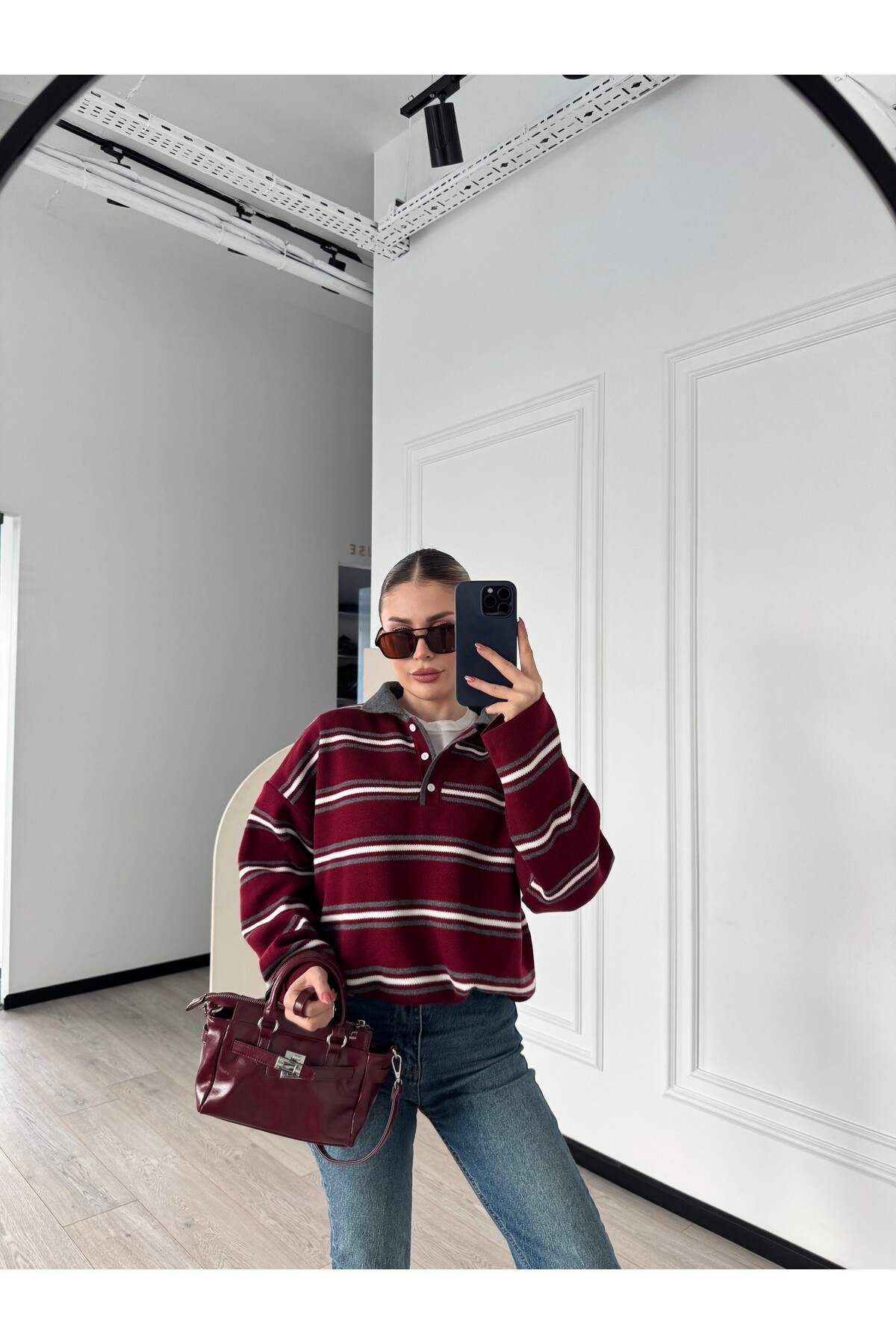 Polo Yaka Çizgili Kazak