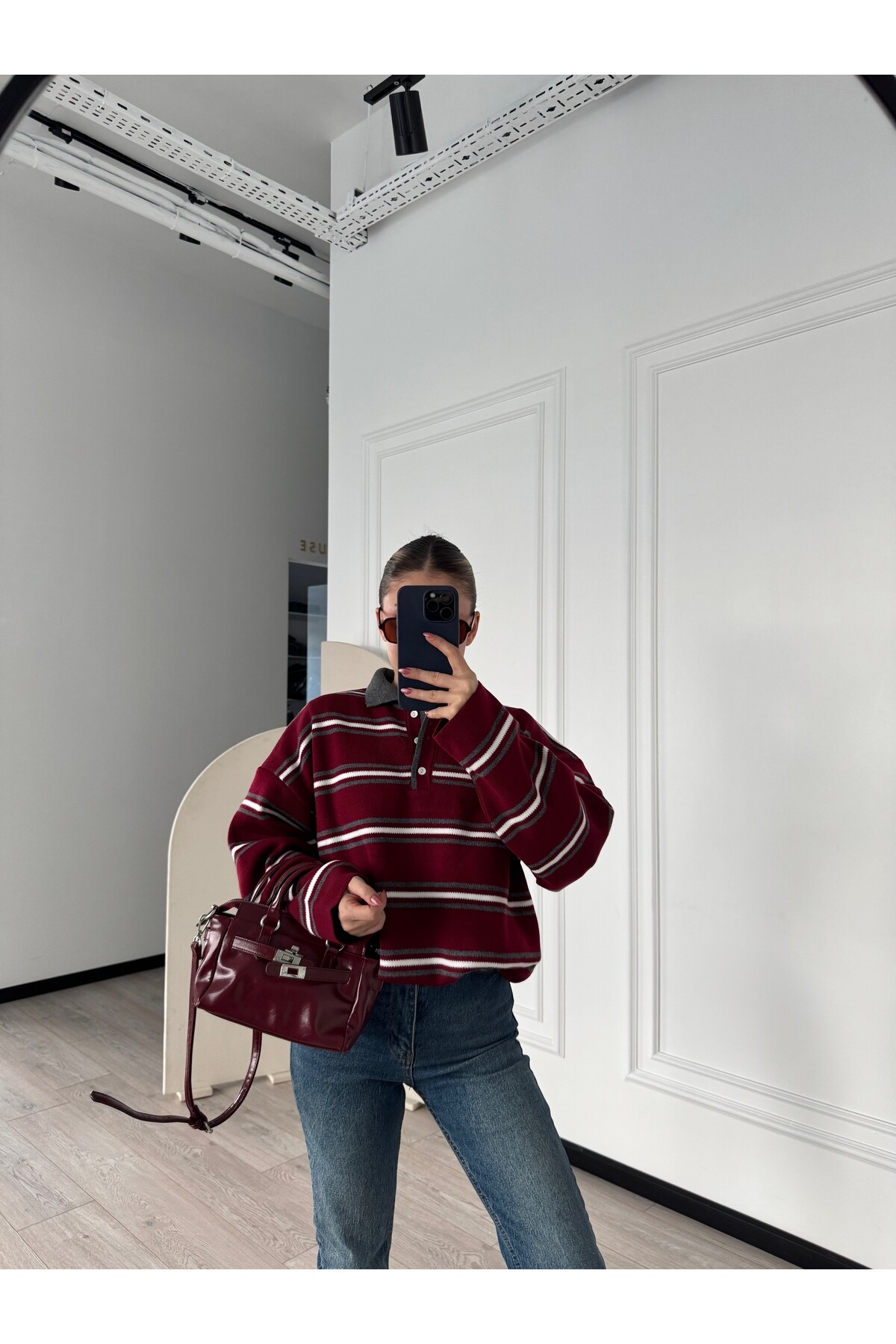 Polo Yaka Çizgili Kazak