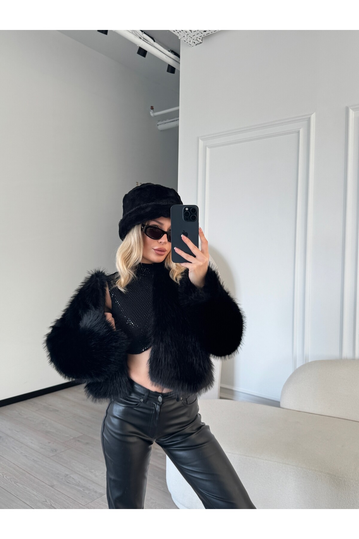 Premıum Siyah Kısa Kürk