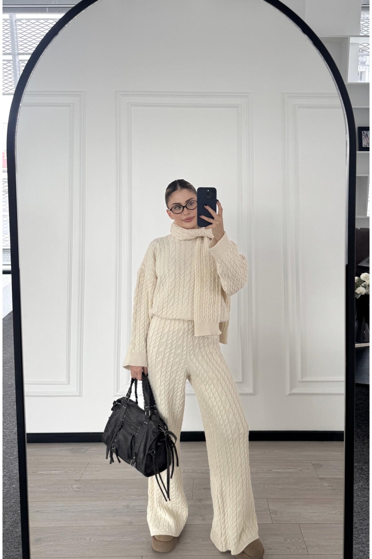 Taş Atkılı Triko Üçlü Takım