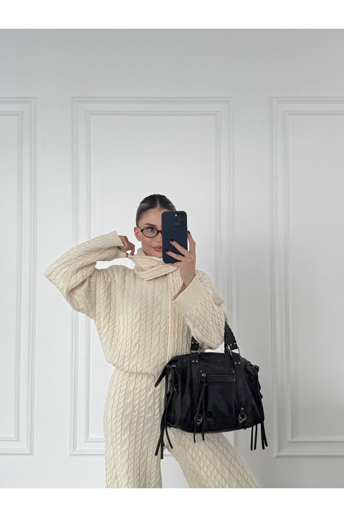 Taş Atkılı Triko Üçlü Takım