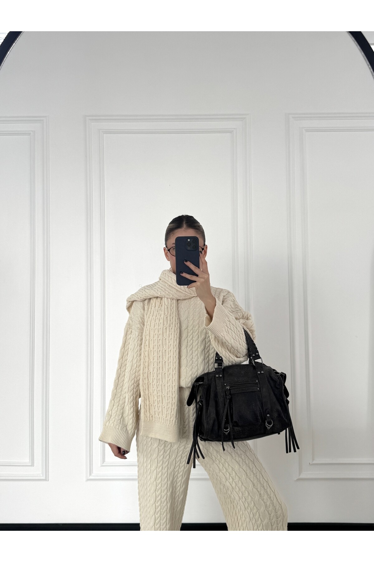 Taş Atkılı Triko Üçlü Takım