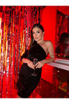 Hills Party Collection Siyah Payetli Tek Omuz Astarlı Elbise  Siyah