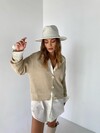 Kadın Camel Önden Düğmeli Buklet Kumaş Hırka 