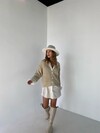 Kadın Camel Önden Düğmeli Buklet Kumaş Hırka 