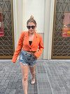Kadın Crop Blazer Ceket Turuncu
