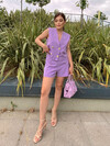 Kadın Gold Düğme Detaylı Yelek Şort Takım Lila