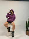 Kadın Kapüşonlu Şardonlu Sweatshirt Mor
