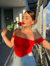 Kadın Kırmızı Madonna Yaka Büstiyer 