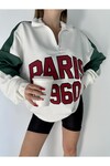 Kadın Nakışlı Blok Renkli Fermuarlı Sweatshirt  Renkli