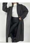 Kadın Oversize Astarlı Düğmeli Kaşe Kaban  Gri