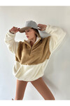 Kadın Oversize Fermuar Yaka Teddy Peluş Sweat Camel