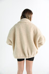 Kadın Oversize Yarım Deri Kapitoneli Peluş Mont Krem