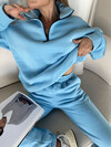 Kadın Yüksek Bel Lastikli 3 İplik Şardonlu Eşofman Takımı Açık Mavi