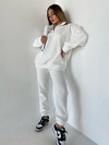 Kadın Yüksek Bel Lastikli 3 İplik Şardonlu Eşofman Takımı Beyaz