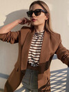 Kahverengi Astarlı Kolları Büzgülü Blazer Ceket 