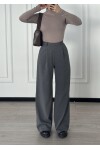 Gri Poliviskon Kumaş Pileli Palazzo Kesim Pantolon
