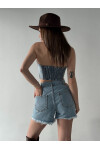 Kadın Açık Mavi Denim Straplez Bluz