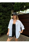 Kadın Beyaz Renk tek cepli %100 keten oversize gömlek