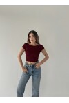 Kadın Bordo sırt dekolteli crop bluz
