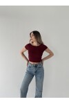 Kadın Bordo sırt dekolteli crop bluz