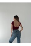 Kadın Bordo sırt dekolteli crop bluz