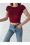 Kadın Bordo sırt dekolteli crop bluz