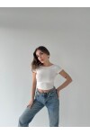 Kadın Ekru sırt dekolteli crop bluz