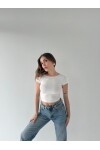 Kadın Ekru sırt dekolteli crop bluz