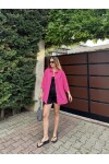 Kadın Fuşya Renk tek cepli %100 keten oversize gömlek