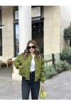 Kadın Haki Astarlı Kaşe Kumaş Cepli Buklet Bomber Ceket