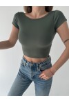Kadın Yeşil sırt dekolteli crop bluz