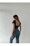 Kadın Indigo sırt dekolteli crop bluz