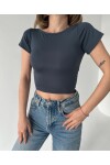 Kadın Indigo sırt dekolteli crop bluz