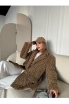 Kadın Kahve Oversize Kesim Düğmeli Blazer Ceket
