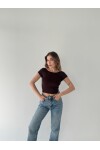 Kadın Kahve sırt dekolteli crop bluz