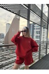 Kadın Kırmızı Marka Model Şortlu Sweat ikili takım