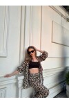 Kadın Leopar Palazzo Pantolon Gömlek Takım