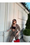 Kadın Leopar Palazzo Pantolon Gömlek Takım