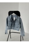 Kadın Marka Model Taş Detaylı Crop Jean Ceket