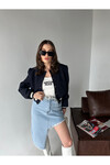Kadın Orjinal Marka Yandan Yırtmaçlı Denim Etek  Buz Mavi