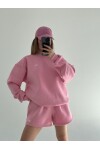 Kadın Pembe Marka Model Şortlu Sweat ikili takım