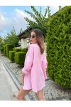 Kadın Pembe Renk tek cepli %100 keten oversize gömlek