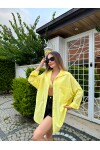Kadın Sarı Renk tek cepli %100 keten oversize gömlek