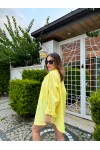 Kadın Sarı Renk tek cepli %100 keten oversize gömlek